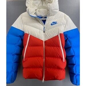 Nike Mens SM Windrunner Down-Fill Puffer Jacket Red White Blue Hooded Olympics!